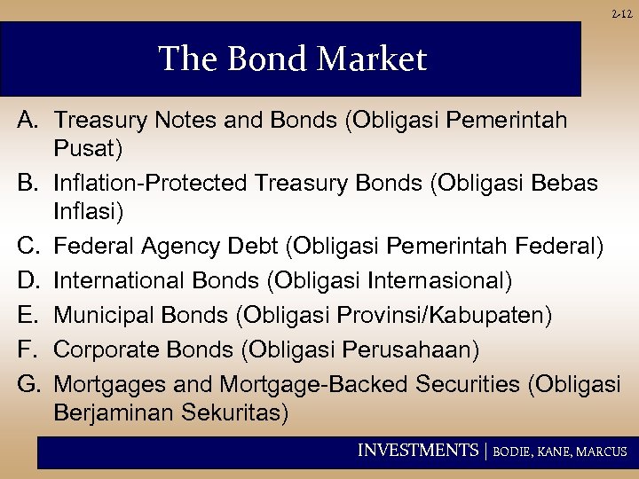 2 -12 The Bond Market A. Treasury Notes and Bonds (Obligasi Pemerintah Pusat) B.
