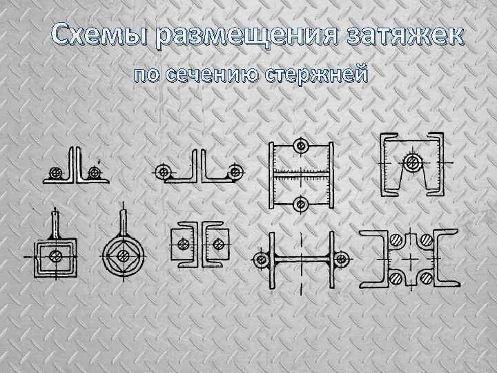 Схемы размещения затяжек по сечению стержней 
