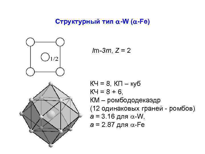 Структурный тип -W ( -Fe) Im-3 m, Z = 2 КЧ = 8, КП