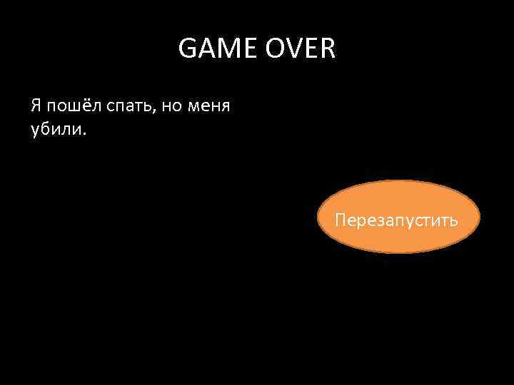 GAME OVER Я пошёл спать, но меня убили. Перезапустить 