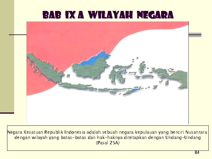 BAB IX A WILAYAH NEGARA Negara Kesatuan Republik Indonesia adalah sebuah negara kepulauan yang