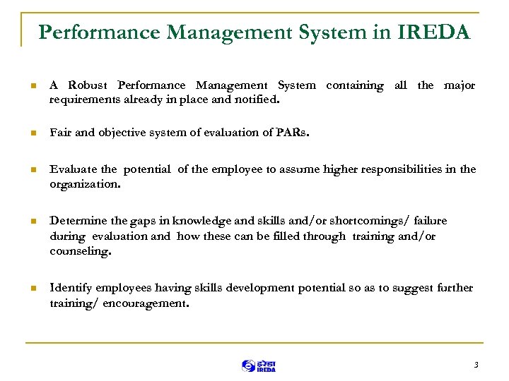 Performance Management System in IREDA n A Robust Performance Management System containing all the