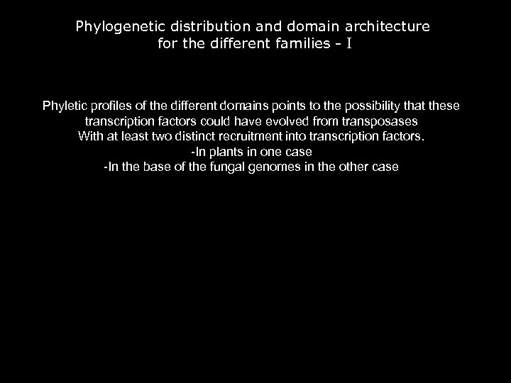 Phylogenetic distribution and domain architecture for the different families - I Phyletic profiles of