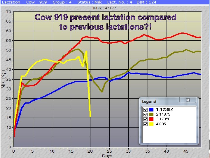 Cow 919 present lactation compared to previous lactations? ! 