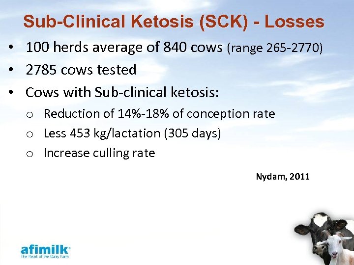 Sub-Clinical Ketosis (SCK) - Losses • 100 herds average of 840 cows (range 265