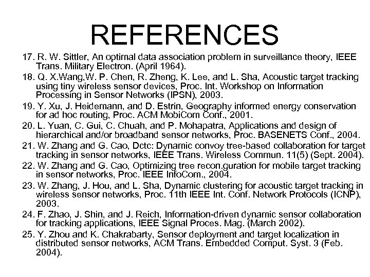 REFERENCES 17. R. W. Sittler, An optimal data association problem in surveillance theory, IEEE