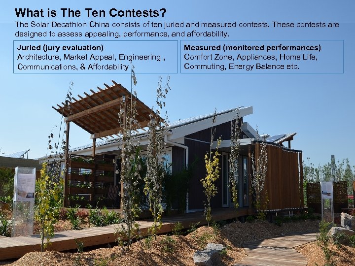 What is The Ten Contests? The Solar Decathlon China consists of ten juried and