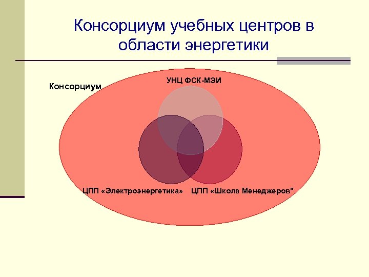 Консорциум учебных центров в области энергетики Консорциум УНЦ ФСК-МЭИ ЦПП «Электроэнергетика» ЦПП «Школа Менеджеров