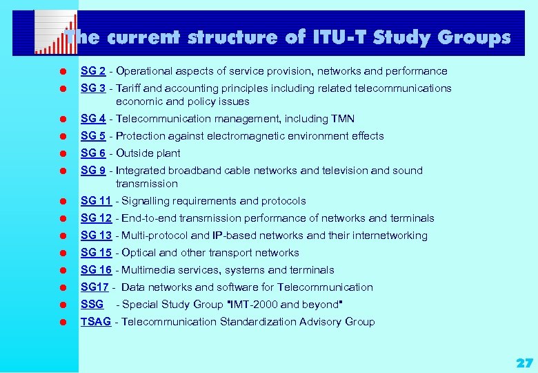 The current structure of ITU-T Study Groups l SG 2 - Operational aspects of