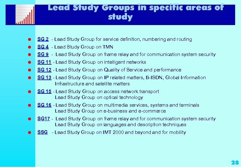 Lead Study Groups in specific areas of study l SG 2 - Lead Study