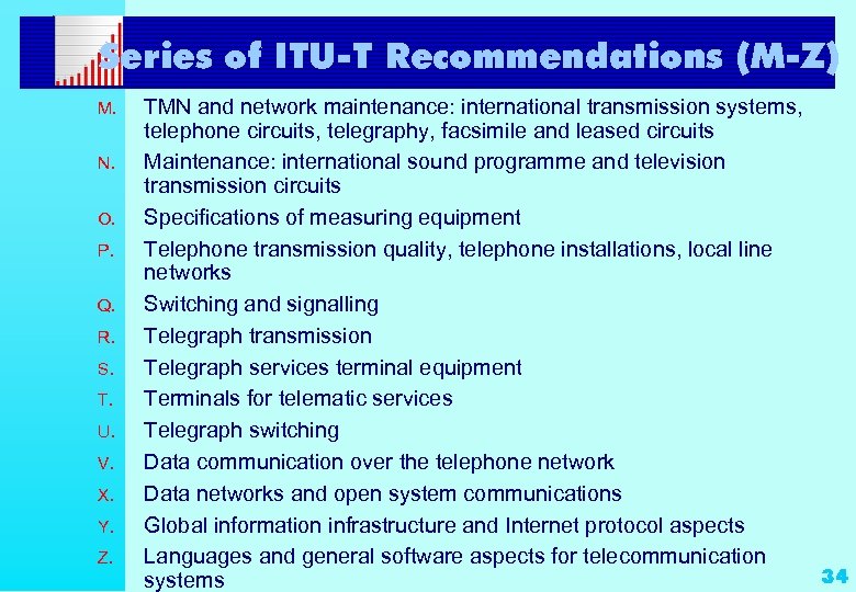 Series of ITU-T Recommendations (M-Z) M. N. O. P. Q. R. S. T. U.