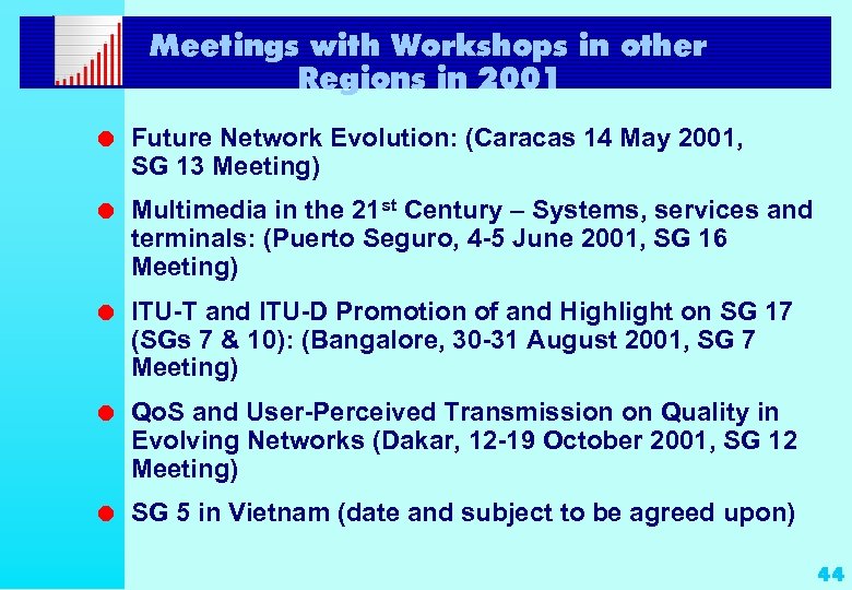 Meetings with Workshops in other Regions in 2001 l Future Network Evolution: (Caracas 14