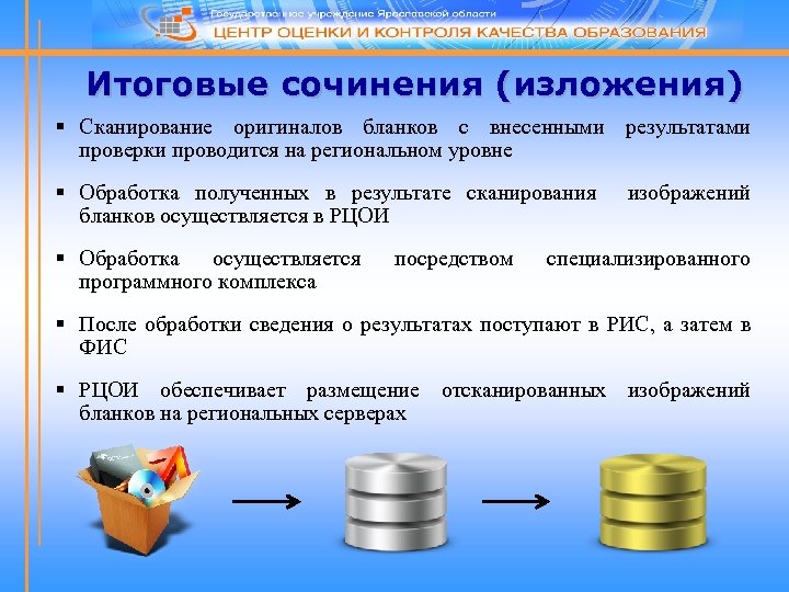 Итоговые сочинения (изложения) § Сканирование оригиналов бланков с внесенными результатами проверки проводится на региональном