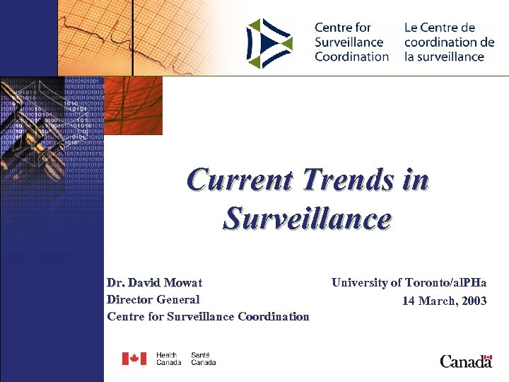 Current Trends in Surveillance Dr. David Mowat Director General Centre for Surveillance Coordination University