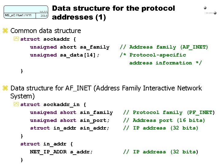 MS_u. C / fue 1 / V 11 16. 03. 2018 Data structure for