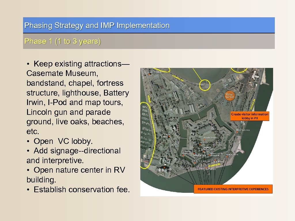 Phasing Strategy and IMP Implementation Phase 1 (1 to 3 years) • Keep existing