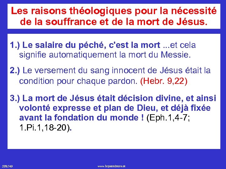 Les raisons théologiques pour la nécessité de la souffrance et de la mort de