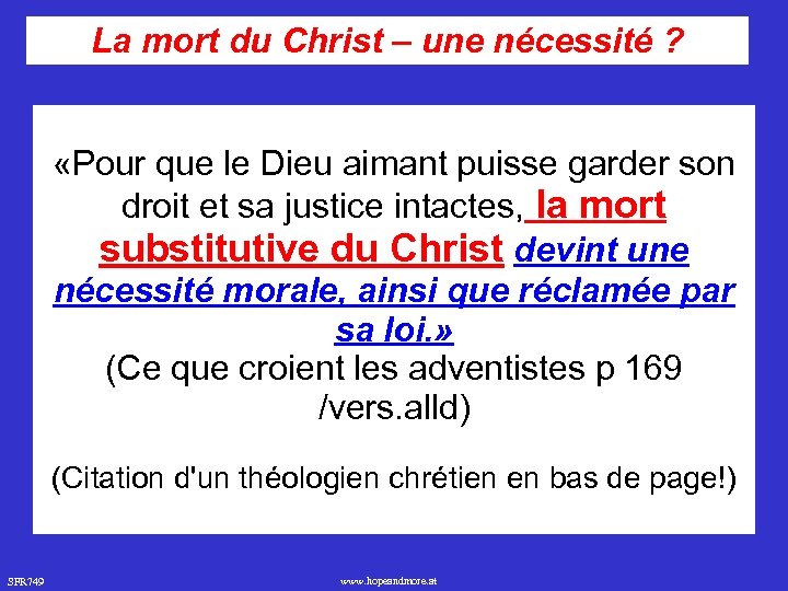 La mort du Christ – une nécessité ? «Pour que le Dieu aimant puisse