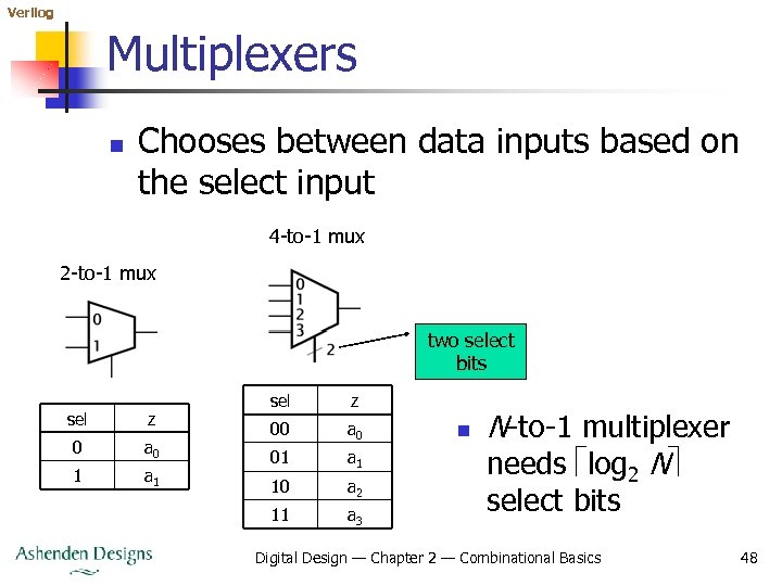 Verilog Multiplexers n Chooses between data inputs based on the select input 4 -to-1