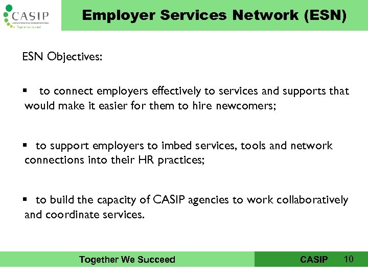 CAIP Employer Services Network (ESN) ESN Objectives: § to connect employers effectively to services