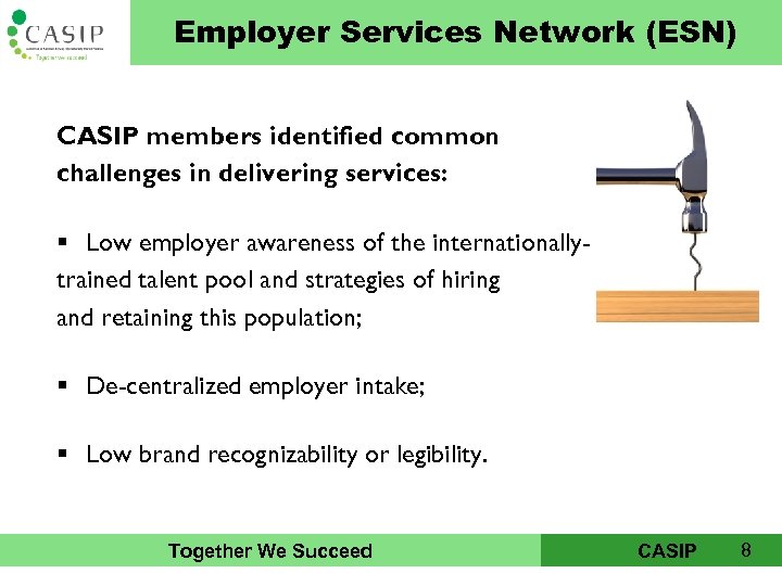 CAIP Employer Services Network (ESN) CASIP members identified common challenges in delivering services: §