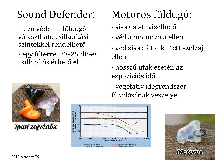 Sound Defender: Motoros füldugó: - a zajvédelmi füldugó választható csillapítási szintekkel rendelhető - egy