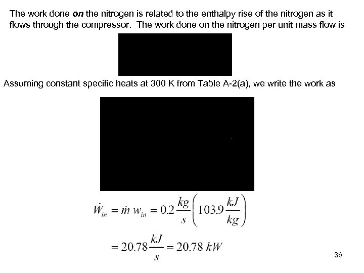 The work done on the nitrogen is related to the enthalpy rise of the