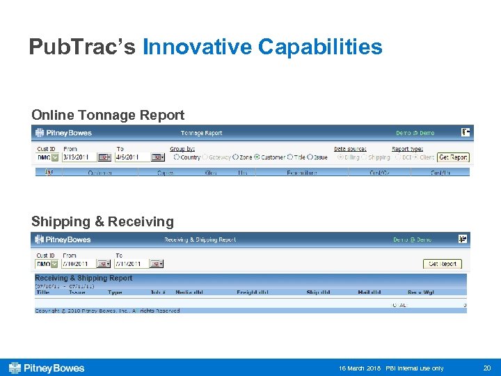 Pub. Trac’s Innovative Capabilities Online Tonnage Report Shipping & Receiving 16 March 2018 PBI