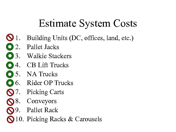 Estimate System Costs 1. 2. 3. 4. 5. 6. 7. 8. 9. 10. Building