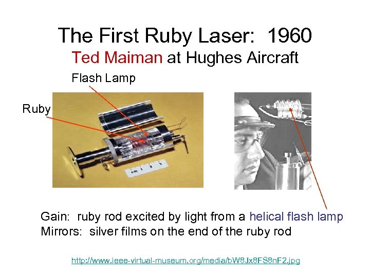 The First Ruby Laser: 1960 Ted Maiman at Hughes Aircraft Flash Lamp Ruby Gain: