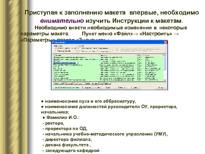 Приступая к заполнению макета впервые, необходимо внимательно изучить Инструкции к макетам. Необходимо внести необходимые