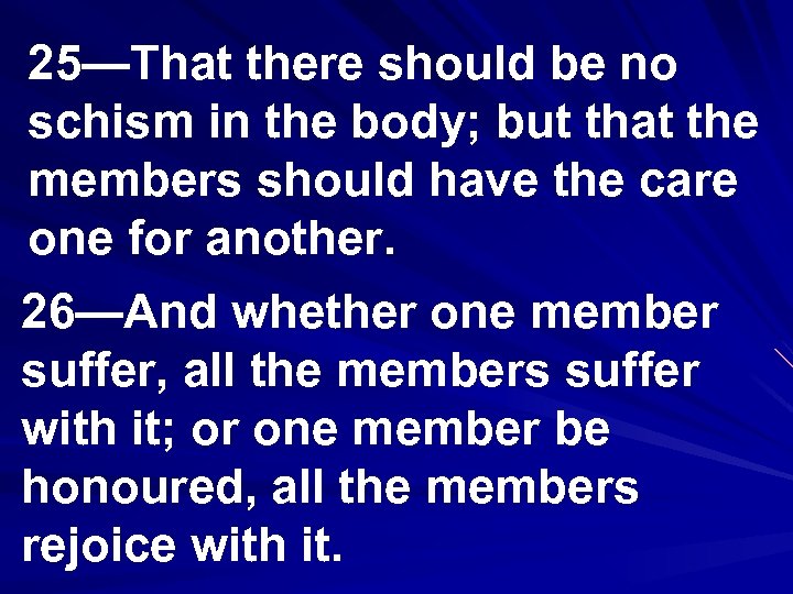 25—That there should be no schism in the body; but that the members should