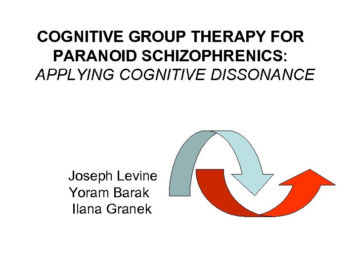 COGNITIVE GROUP THERAPY FOR PARANOID SCHIZOPHRENICS: APPLYING COGNITIVE DISSONANCE Joseph Levine Yoram Barak Ilana