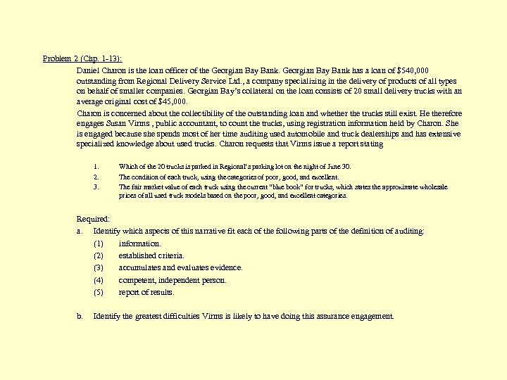 Problem 2 (Chp. 1 -13): Daniel Charon is the loan officer of the Georgian