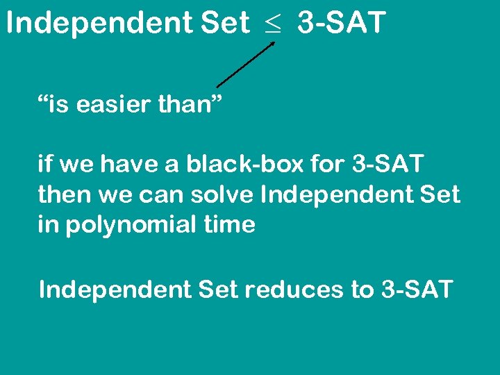 Independent Set 3 -SAT “is easier than” if we have a black-box for 3