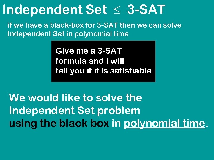 Independent Set 3 -SAT if we have a black-box for 3 -SAT then we