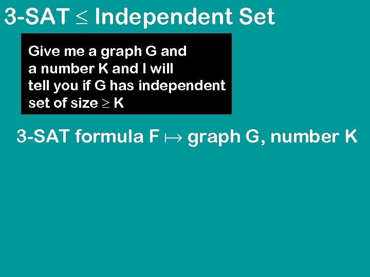 3 -SAT Independent Set Give me a graph G and a number K and