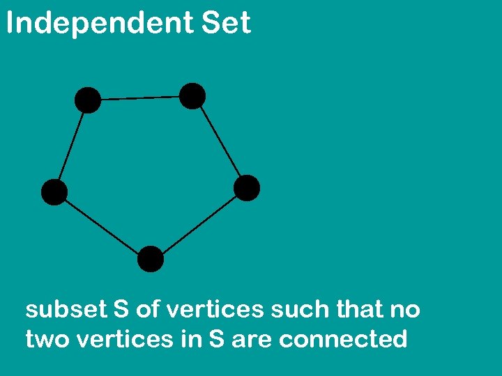 Independent Set subset S of vertices such that no two vertices in S are