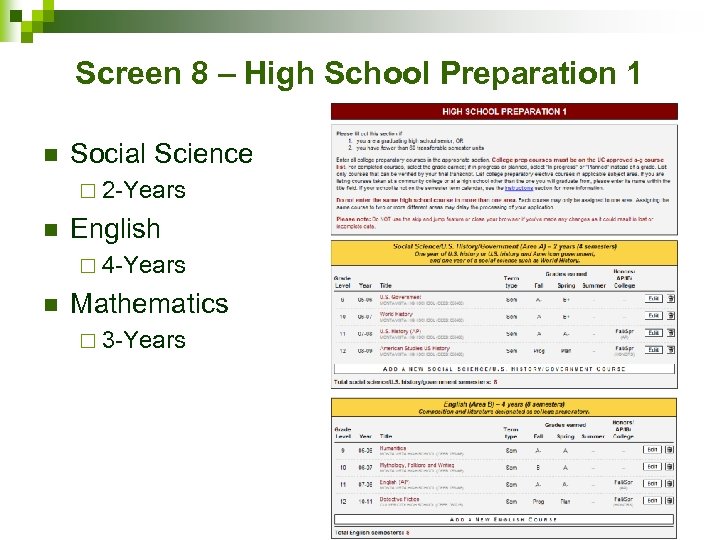 Screen 8 – High School Preparation 1 n Social Science ¨ 2 -Years n