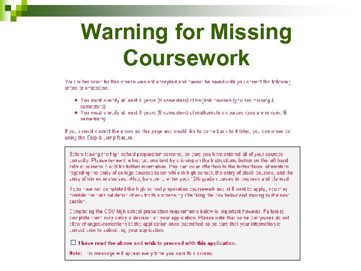 Warning for Missing Coursework 
