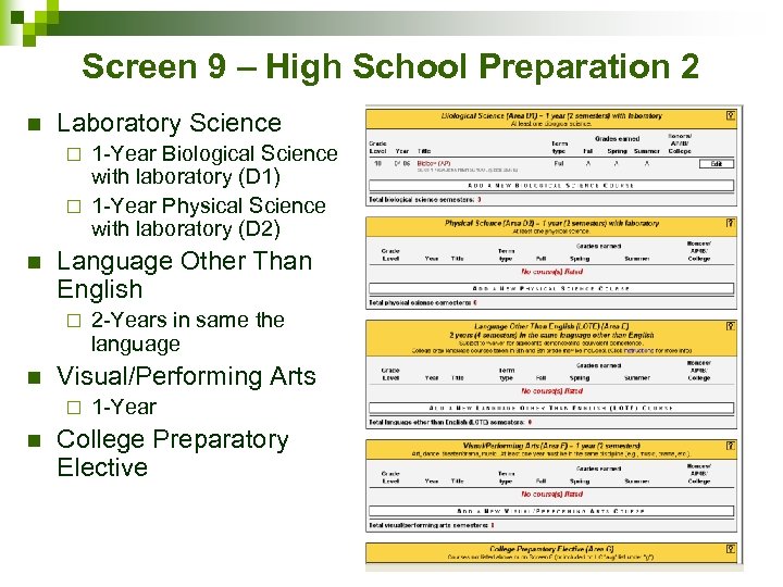Screen 9 – High School Preparation 2 n Laboratory Science 1 -Year Biological Science