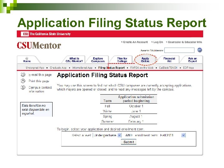 Application Filing Status Report 
