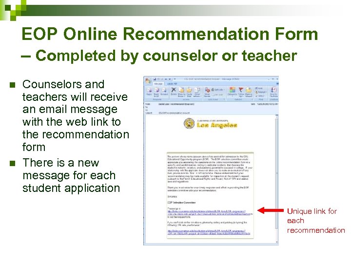 EOP Online Recommendation Form – Completed by counselor or teacher n n Counselors and