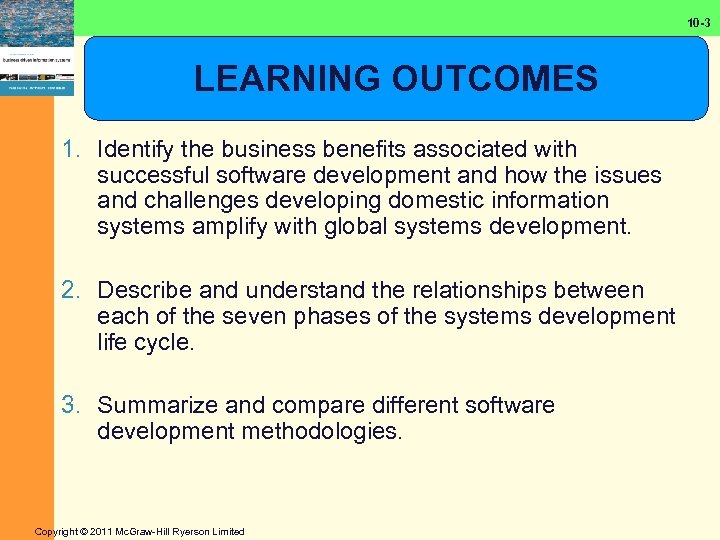 10 -3 LEARNING OUTCOMES 1. Identify the business benefits associated with successful software development