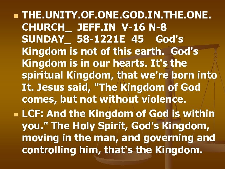 n n THE. UNITY. OF. ONE. GOD. IN. THE. ONE. CHURCH_ JEFF. IN V-16