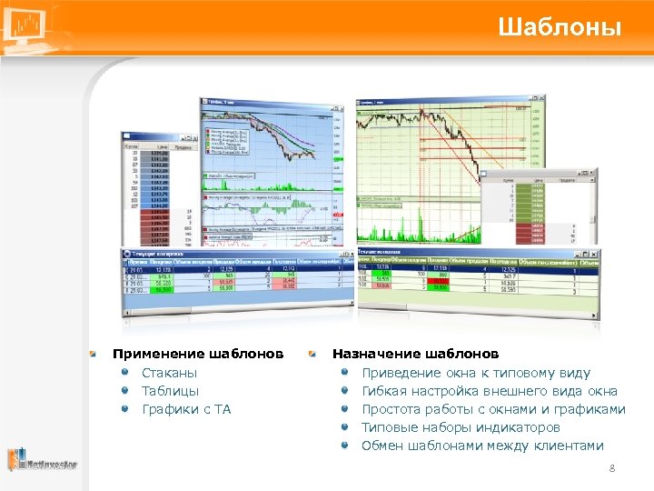 Шаблоны Применение шаблонов Стаканы Таблицы Графики с ТА Назначение шаблонов Приведение окна к типовому