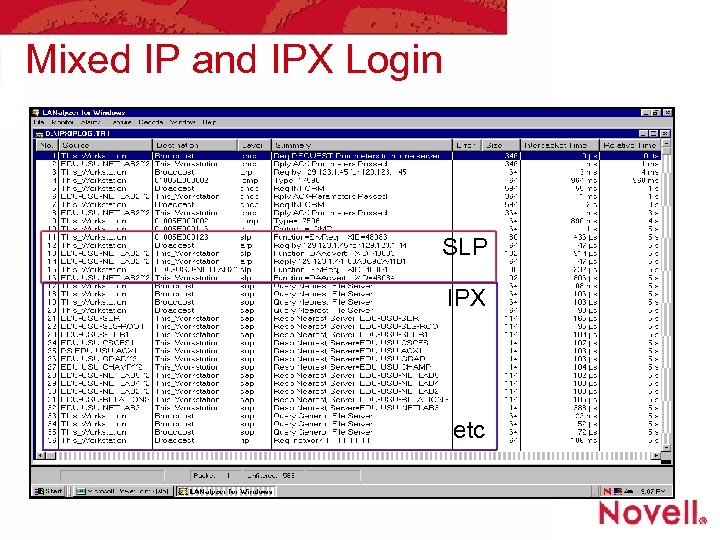 Mixed IP and IPX Login SLP IPX etc 