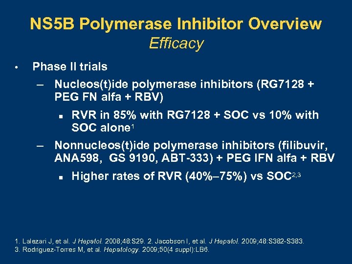 NS 5 B Polymerase Inhibitor Overview Efficacy • Phase II trials – Nucleos(t)ide polymerase