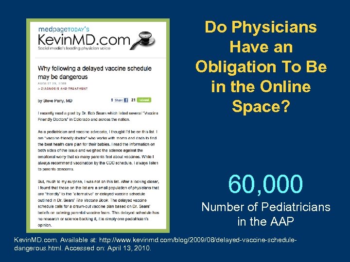 Do Physicians Have an Obligation To Be in the Online Space? 60, 000 Number