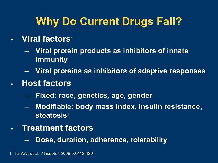 Why Do Current Drugs Fail? • Viral factors 1 – Viral protein products as